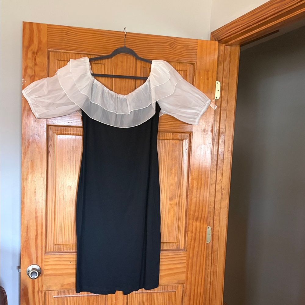 Elegant Black and White Off-Shoulder Dress